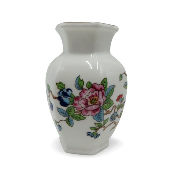 AYNSLEY PEMBROKE Hexagonal Small Vase Floral Bird England Vintage 3.5" - Picture 4 of 10